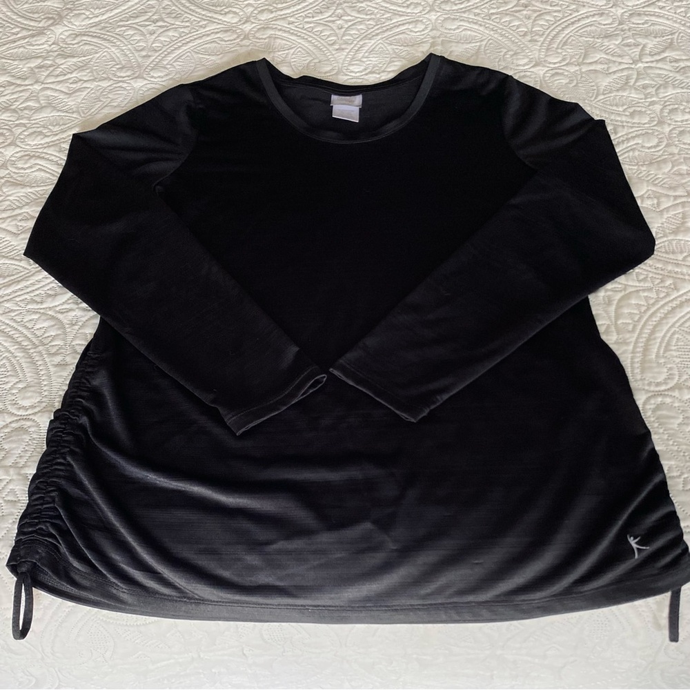 Danskin Now Black Polyester Long Sleeve Top Cinched Sides Size XL (16-18)